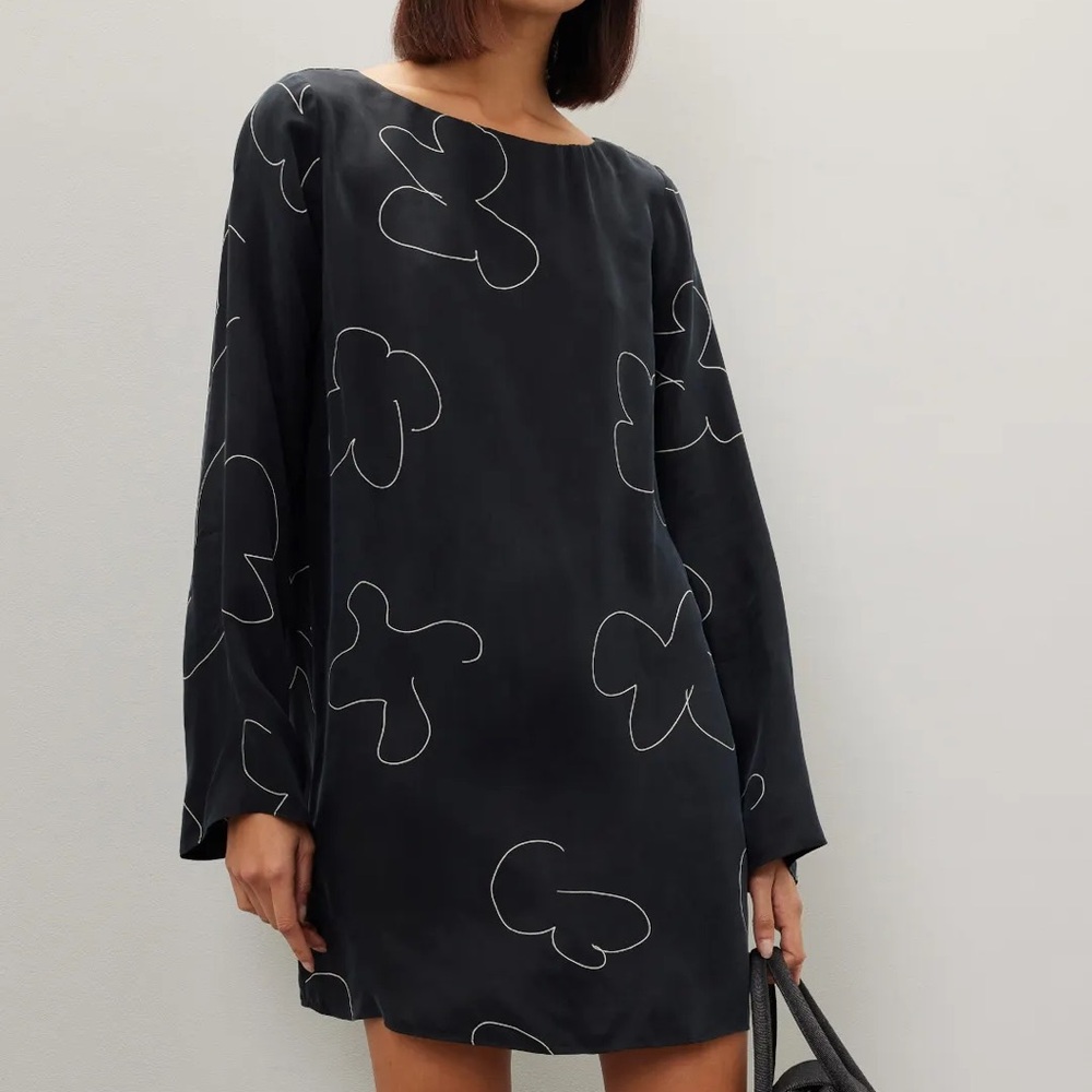 Madewell Black Long Sleeve Shift Mini Dress in Floral